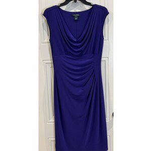 Lauren Ralph Lauren Purple Sleeveless Sheath Dress 6 EUC Cowl Neck Ruching